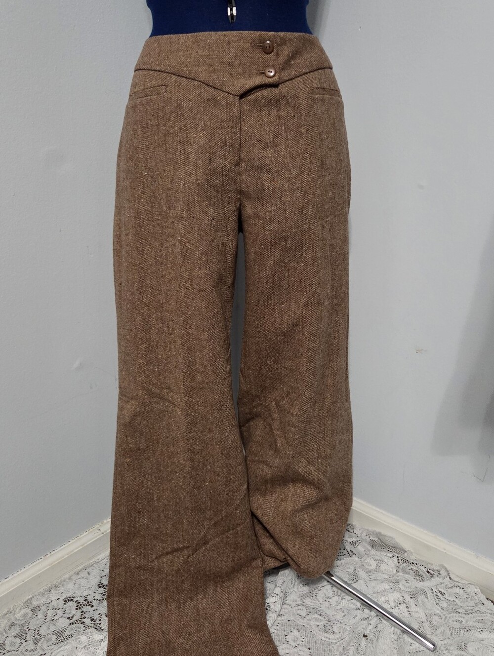 Colorful Brown Tweed Wide Leg Trousers Size 12